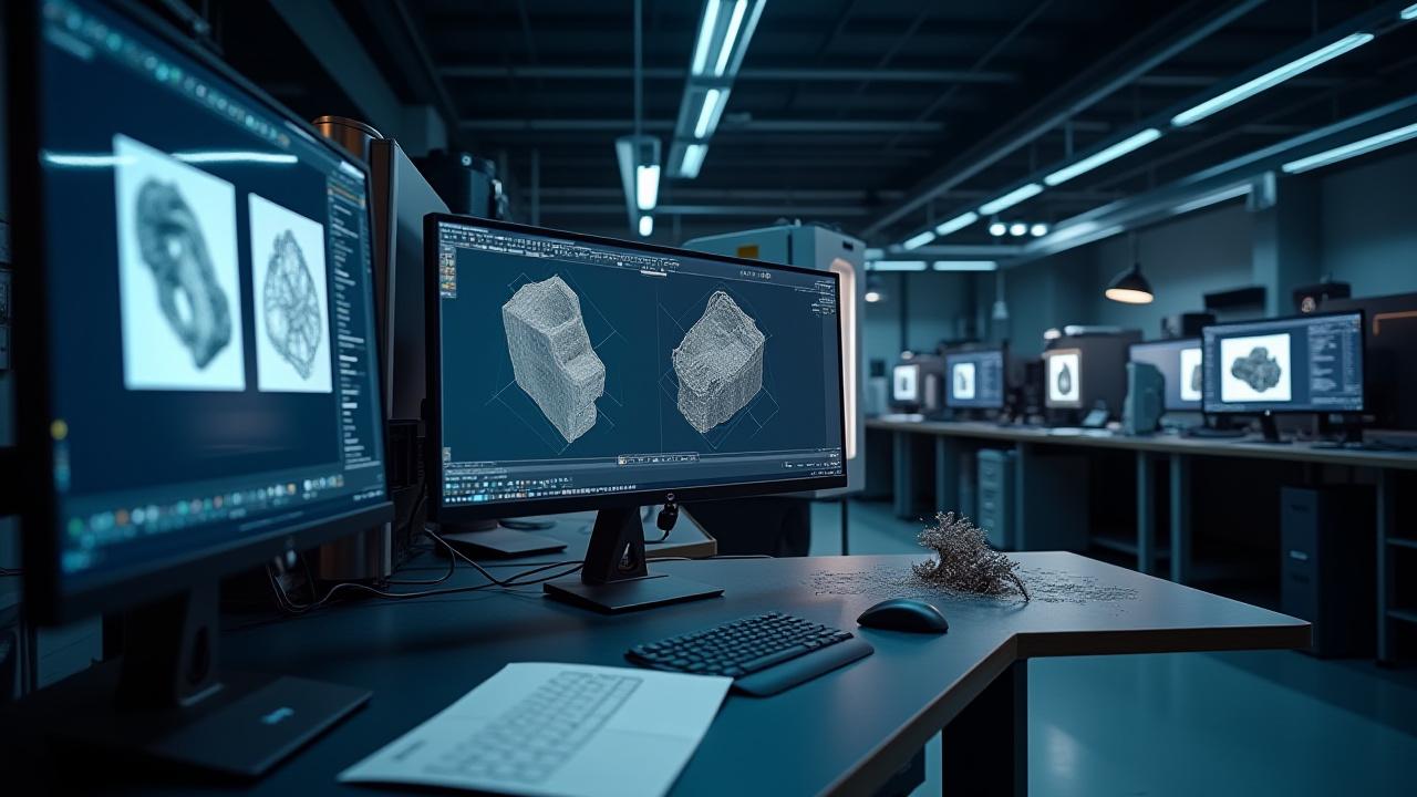Amano Craft工房のデジタルデザインゾーン。最新のPCと3Dプリンターが並び、設計作業が行われている。